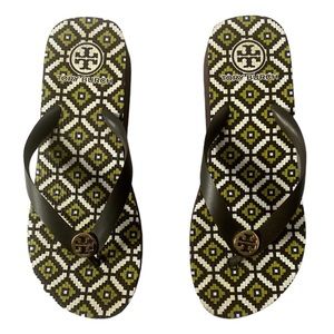 Tory Burch Brown & Lime wedge platform Flip Flops